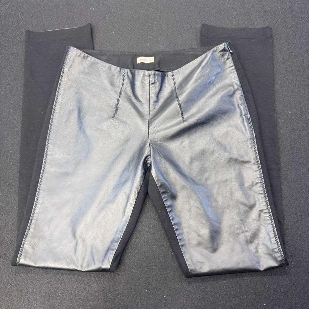Black Leather Front Knit Back Straight Leg Pants Side Zip Women Size 4